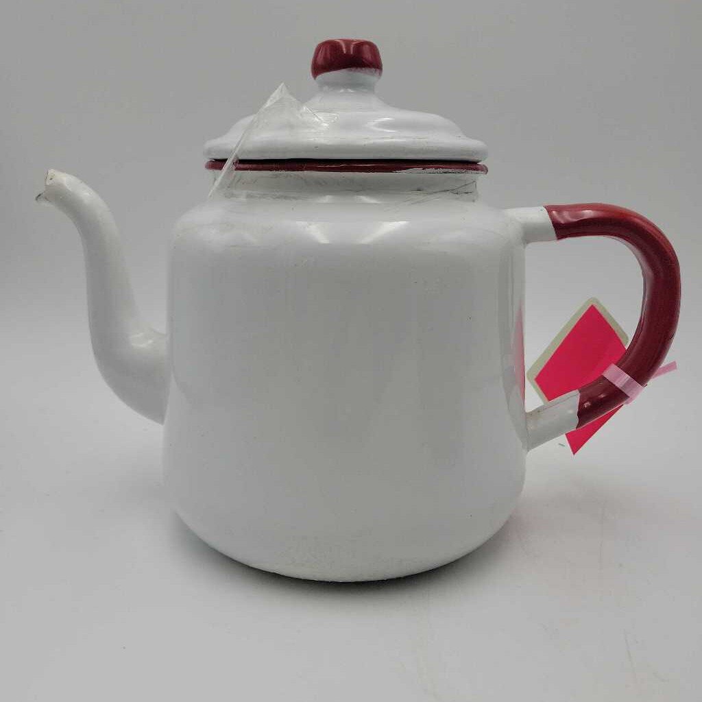 Enamelware Red and White Tea Pot (KAR)