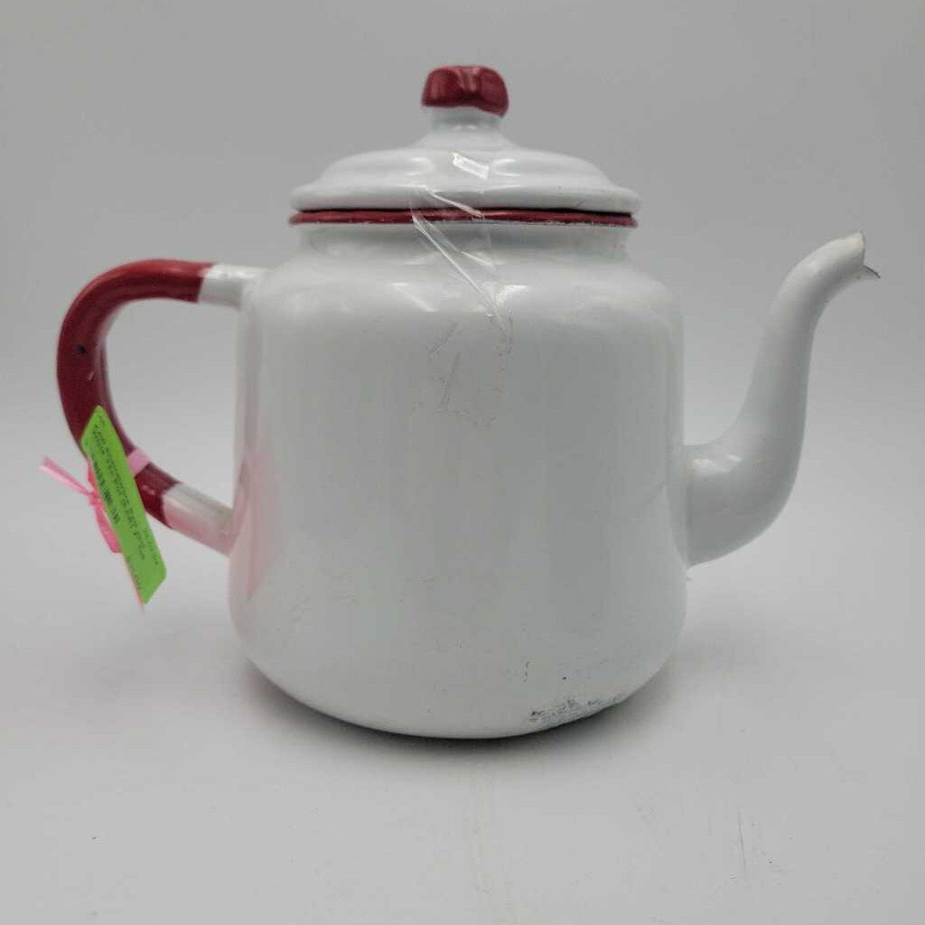 Enamelware Red and White Tea Pot (KAR)