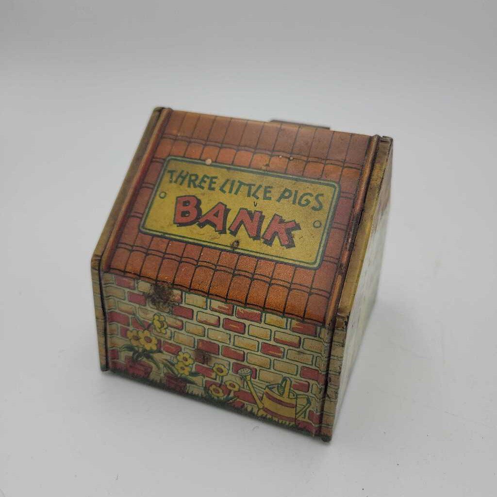 Three Little Pigs Tin House coin bank (JAS)