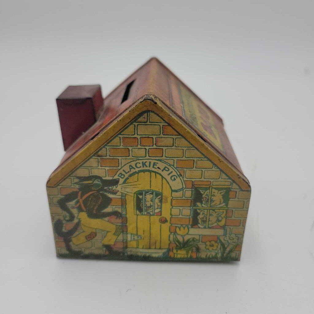 Three Little Pigs Tin House coin bank (JAS)