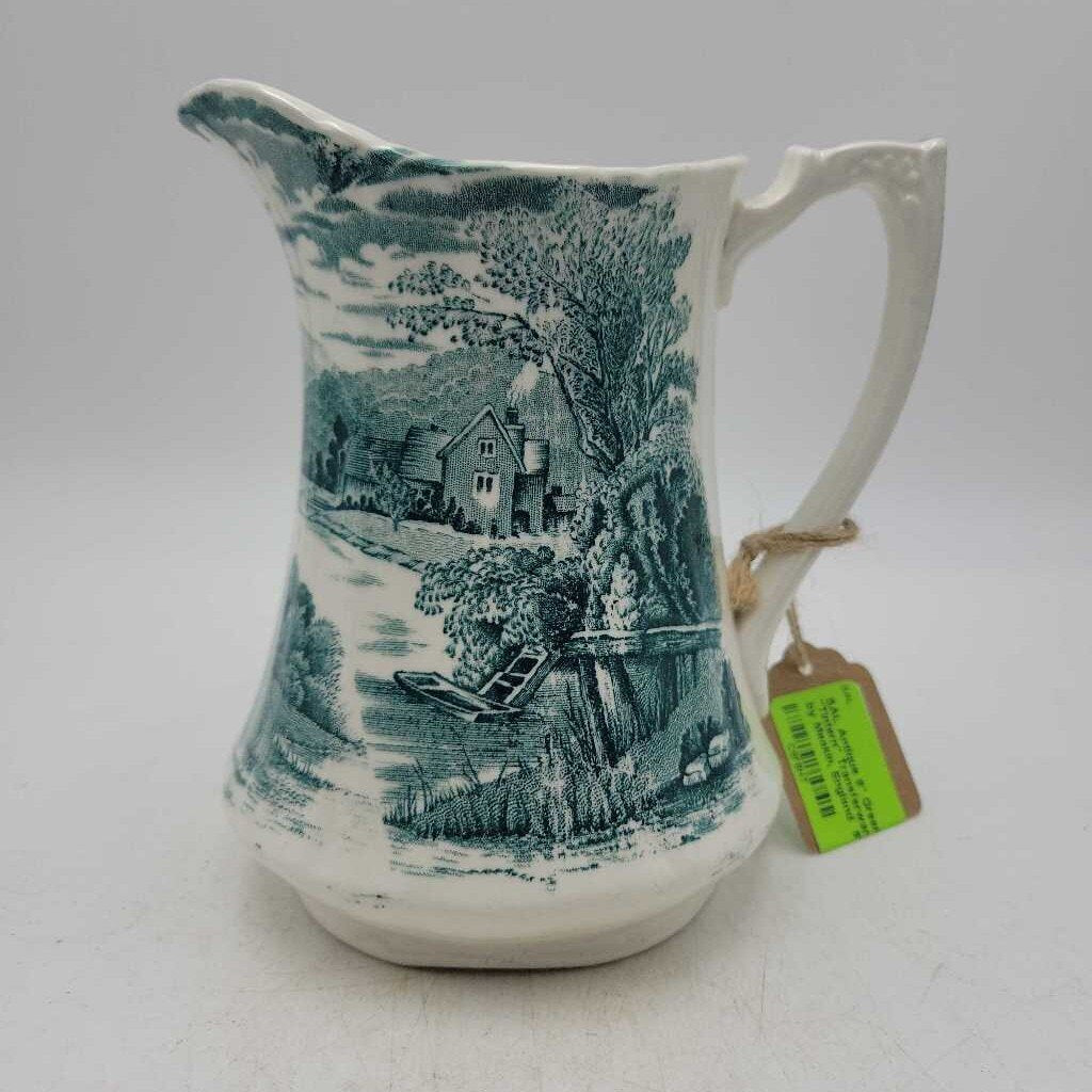 Antique 6" Green "Tintern" Transferware Pitcher by Meakin, England