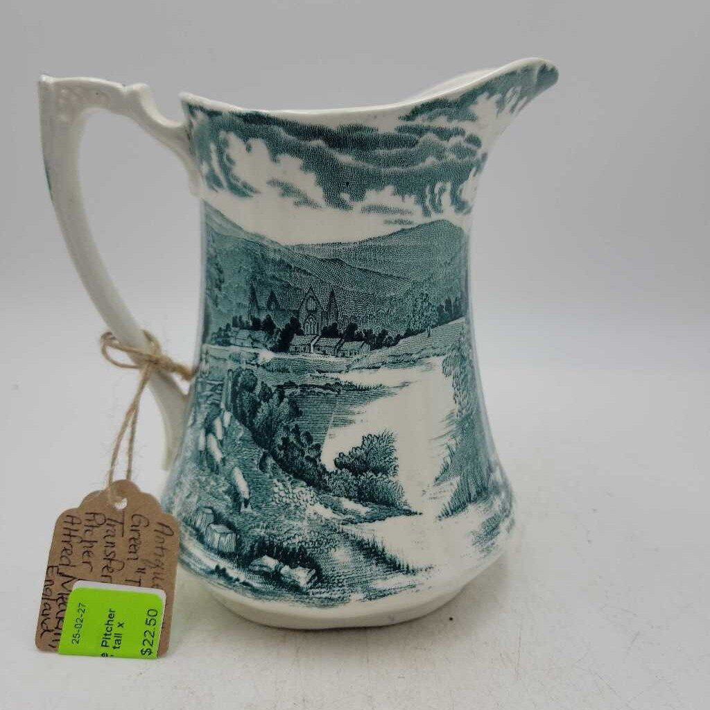 Antique 6" Green "Tintern" Transferware Pitcher by Meakin, England