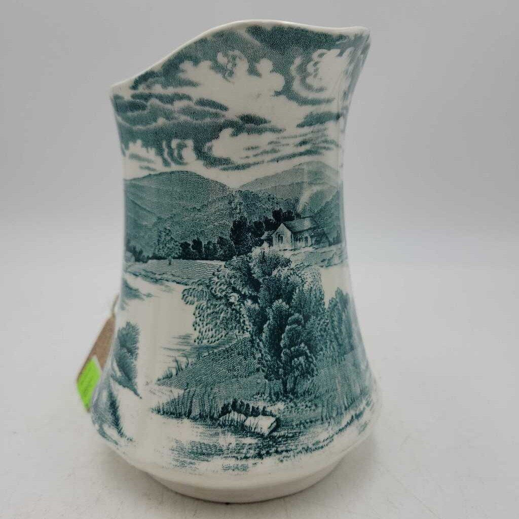 Antique 6" Green "Tintern" Transferware Pitcher by Meakin, England