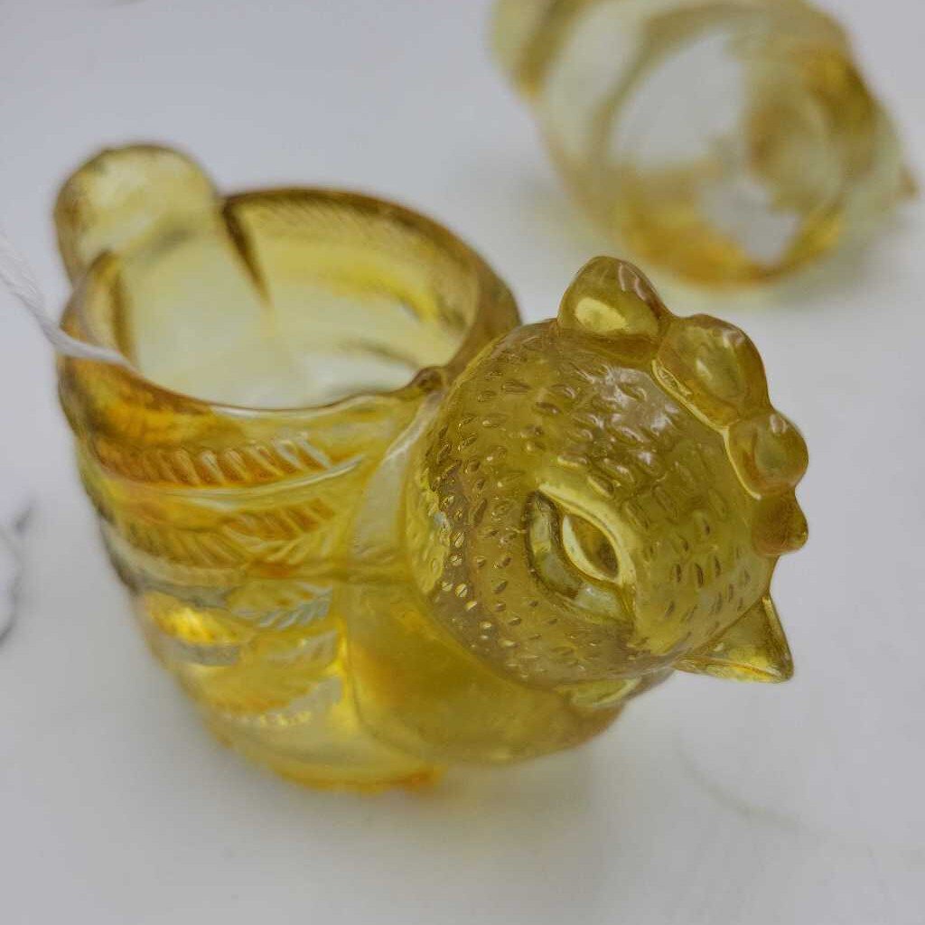 Pair of Yellow Pressed Glass Nesting Hen Egg Cups #2014 (MCC)