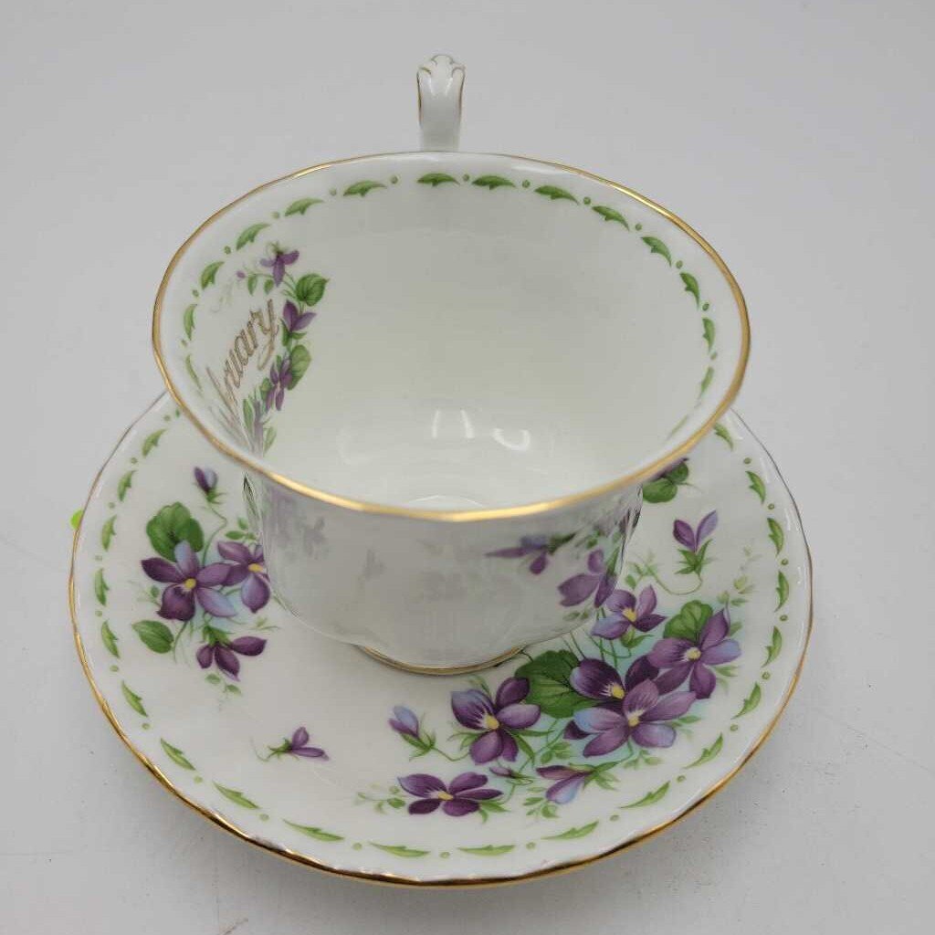 Royal Albert "February" Cup and saucer (DEB)