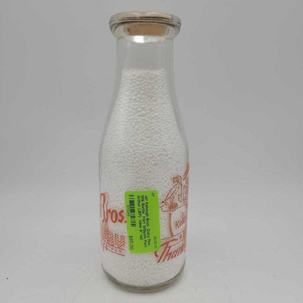 Kellough Bros Dairy Pint Milk Bottle Fort Williams Port Arthur (JEF)