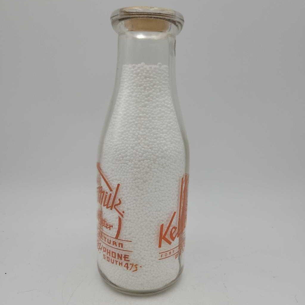 Kellough Bros Dairy Pint Milk Bottle Fort Williams Port Arthur (JEF)