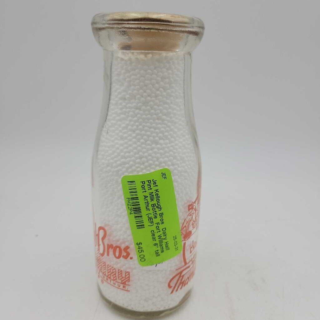 Kellough Bros Dairy Half Pint Milk Bottle Fort Williams Port Arthur (JEF)