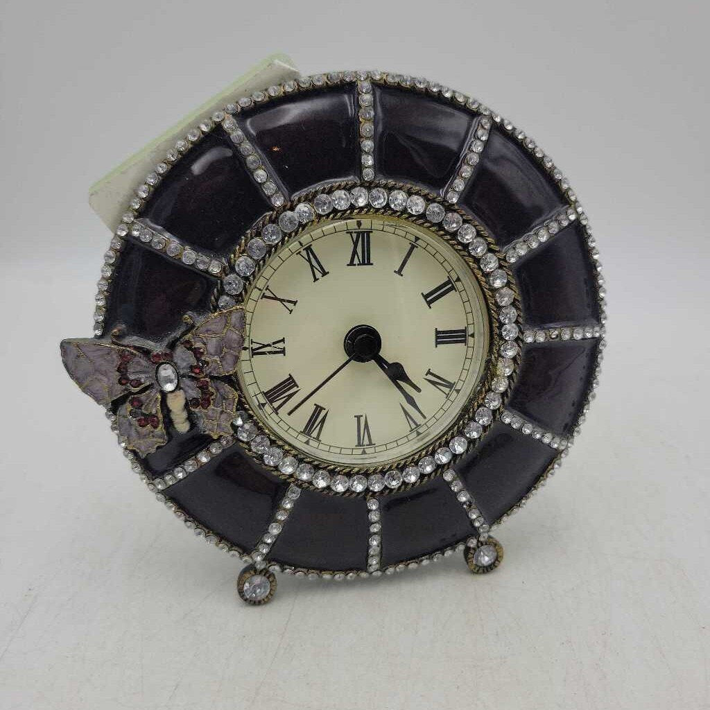 Quartz Clock Round Metal Frame w/ Butterfly & Diamonds (SLP)