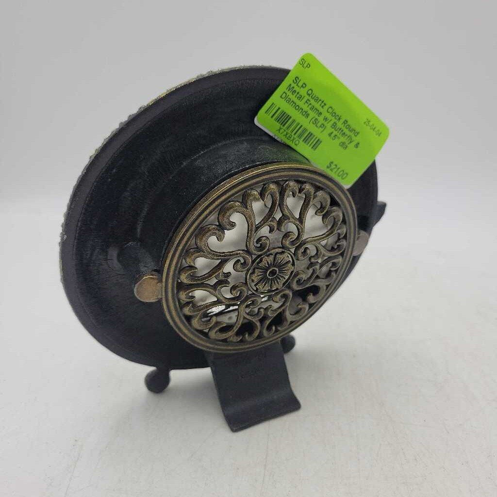 Quartz Clock Round Metal Frame w/ Butterfly & Diamonds (SLP)