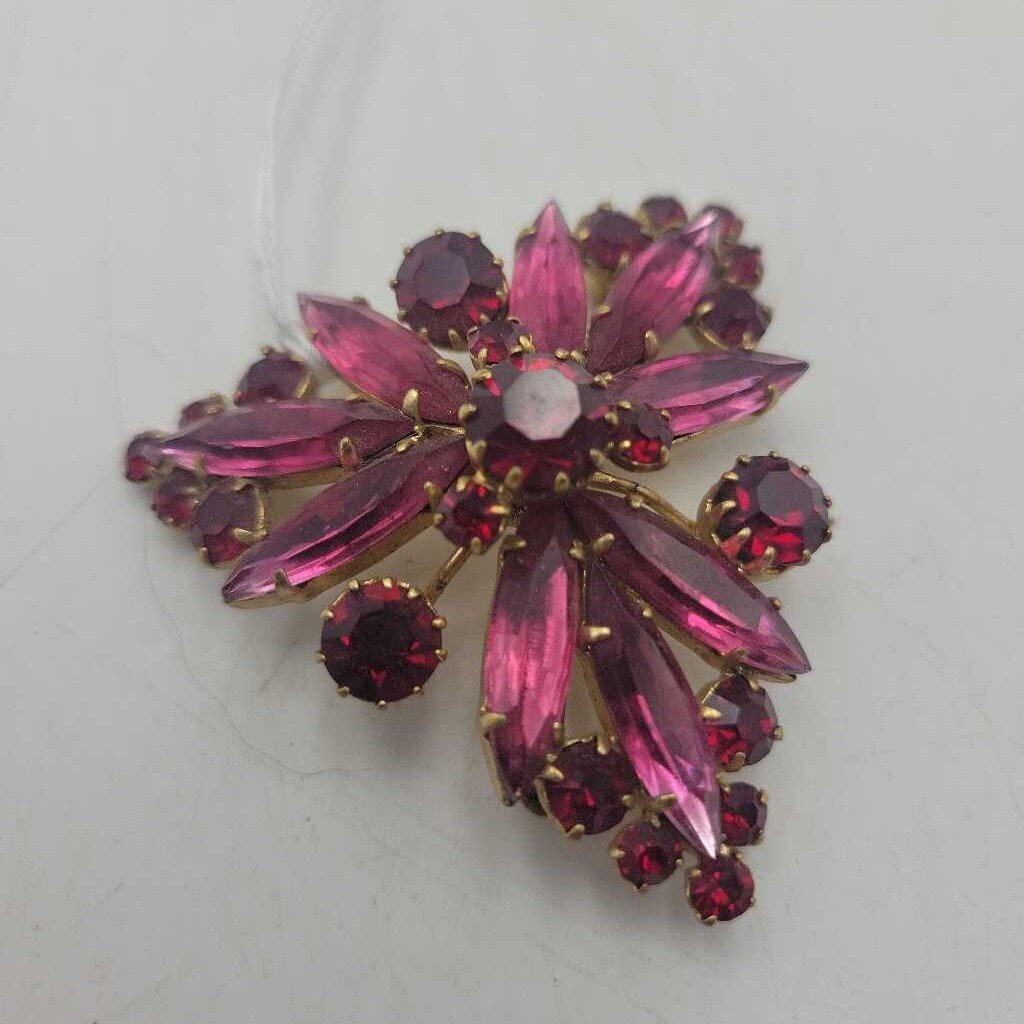 Vintage Pink & Red Rhinestone Brooch - 11952 (VT)
