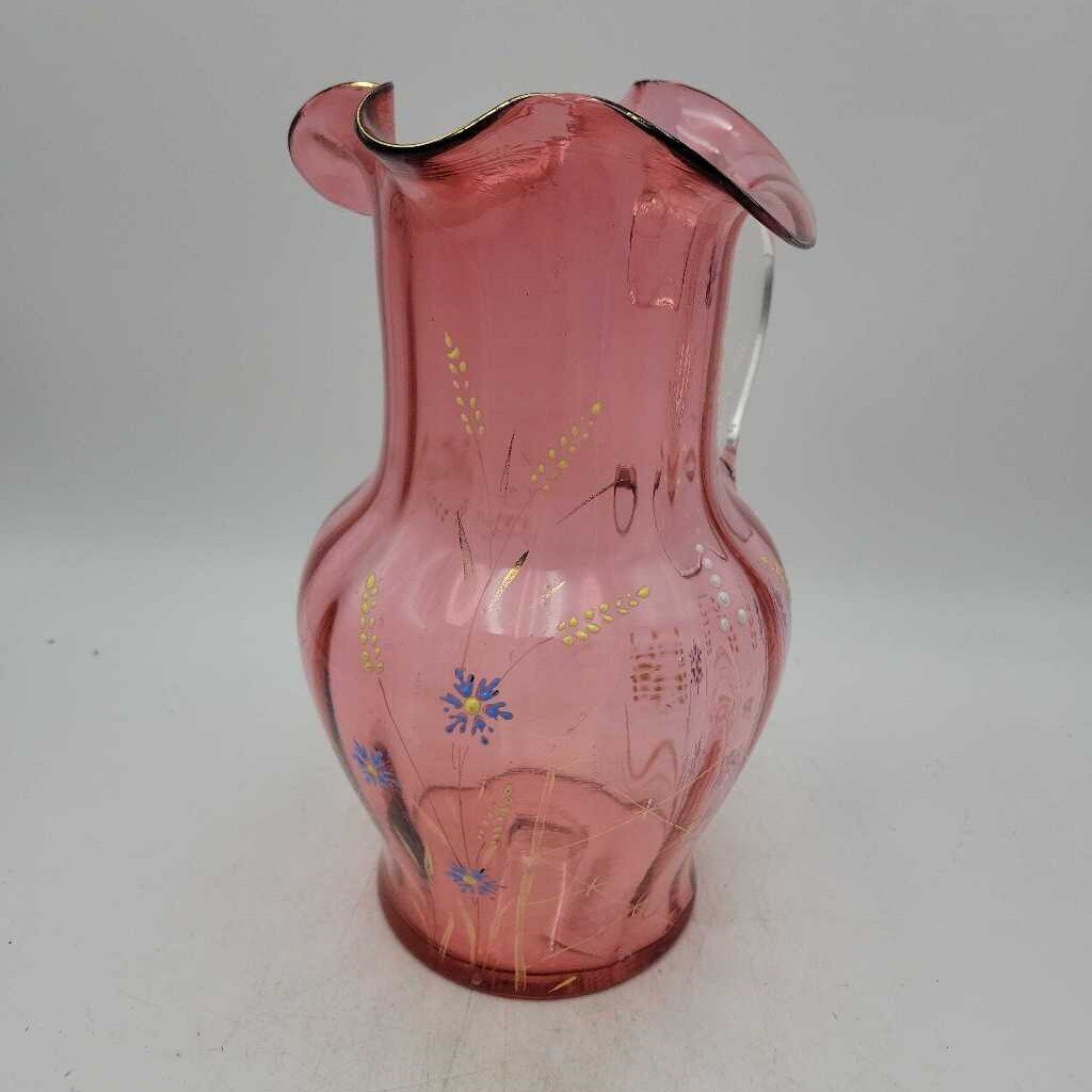 Vintage Victorian Pink Painted Flower Pitcher (YVO) (504)