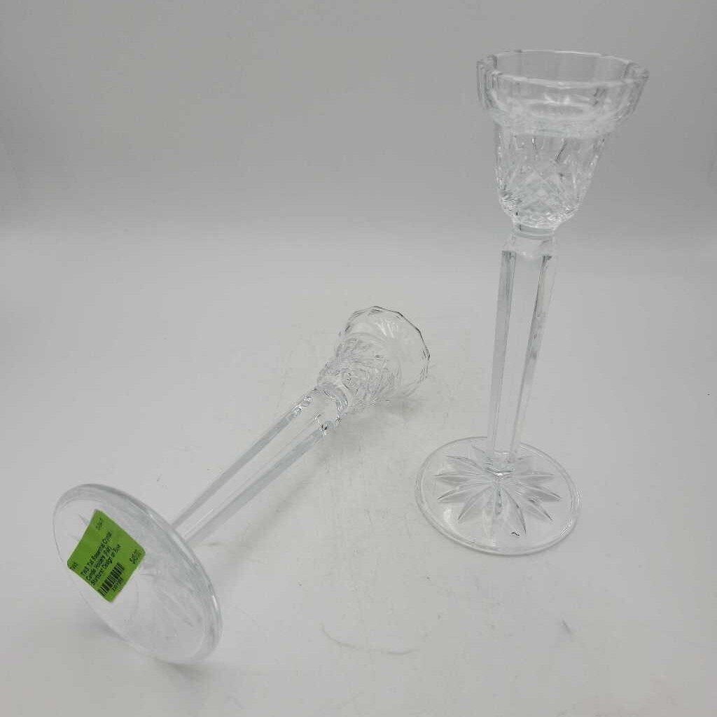 Tall Rosenthal Crystal Candle Holders (Pair) Starburst Design on Base