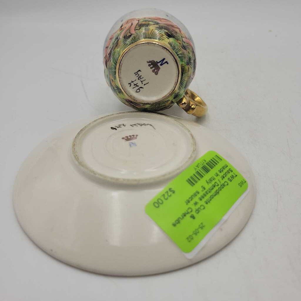 Capodimonte Cup & Saucer / Demitasse w. Cherubs made in Italy