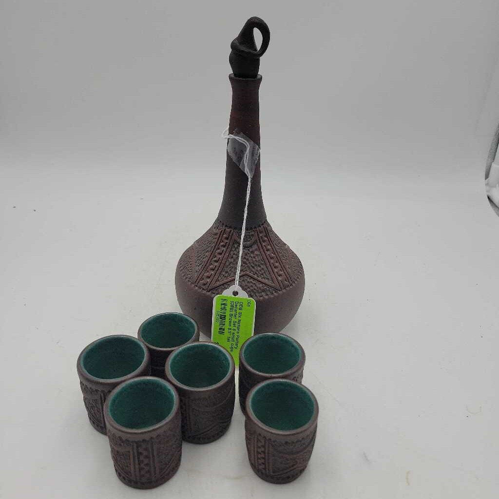 Six Nations Pottery Decanter Set 6 small cups (DEB)