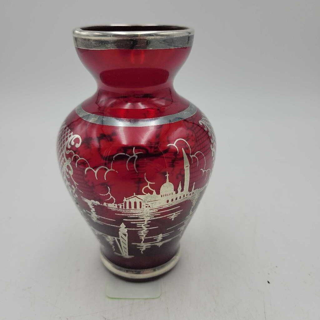 Red Silver Overlay vase (DS) 3228