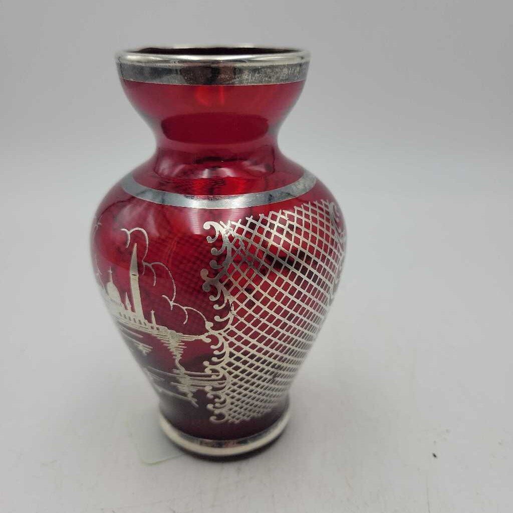 Red Silver Overlay vase (DS) 3228