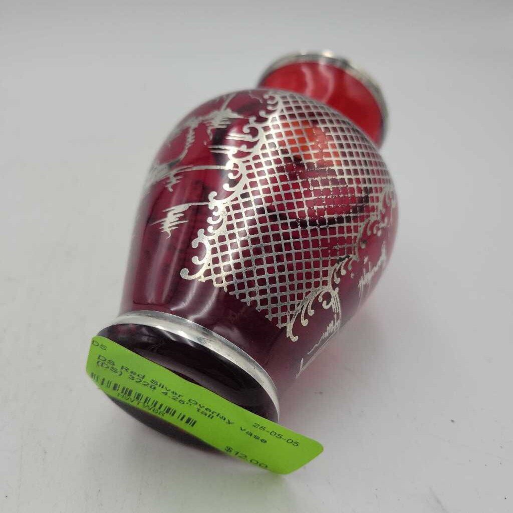 Red Silver Overlay vase (DS) 3228