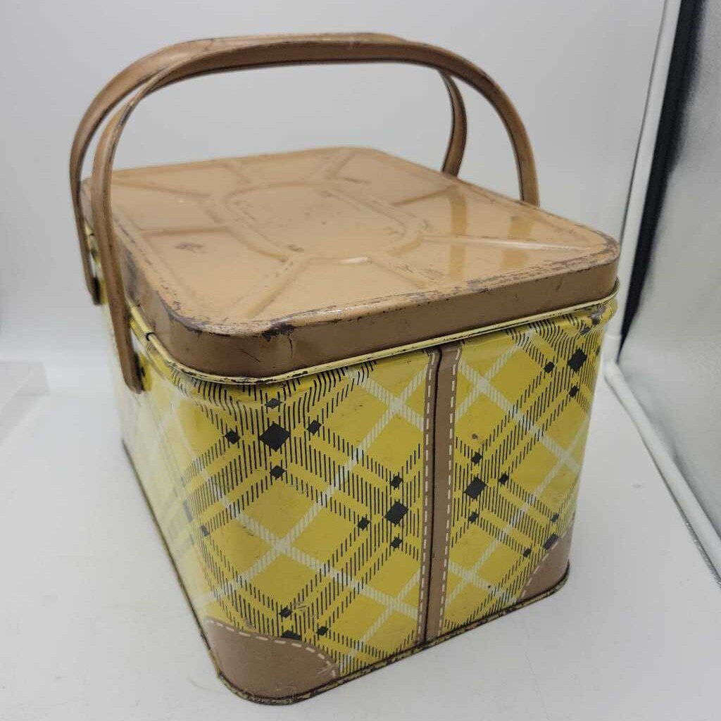 Vintage "Yellow Plaid" Metal GSW "Picnic Basket" (c. 1950's)