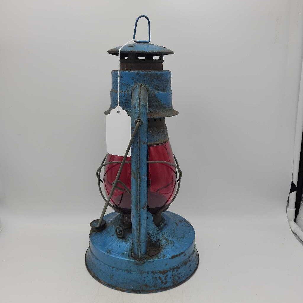 Blue Dietz #8 Red Globe Lantern Barn Lamp (GEC)