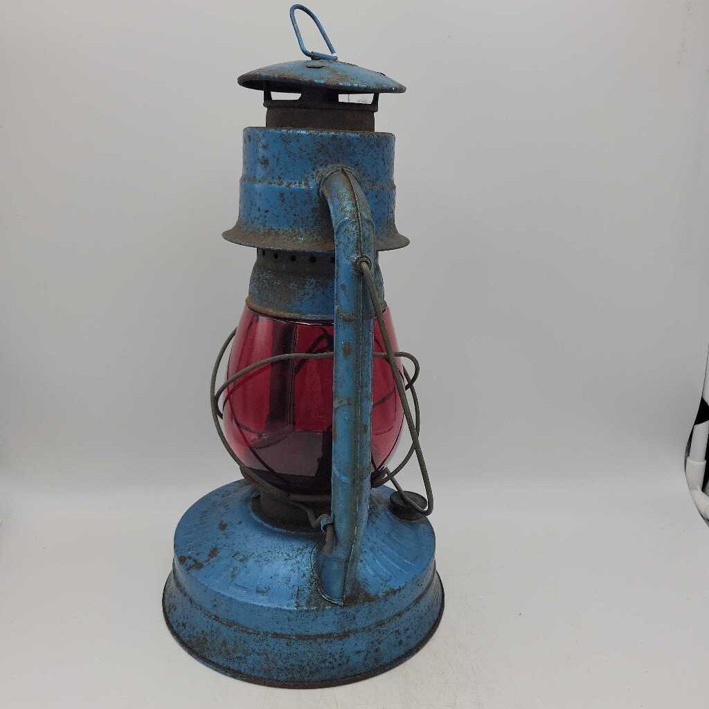 Blue Dietz #8 Red Globe Lantern Barn Lamp (GEC)