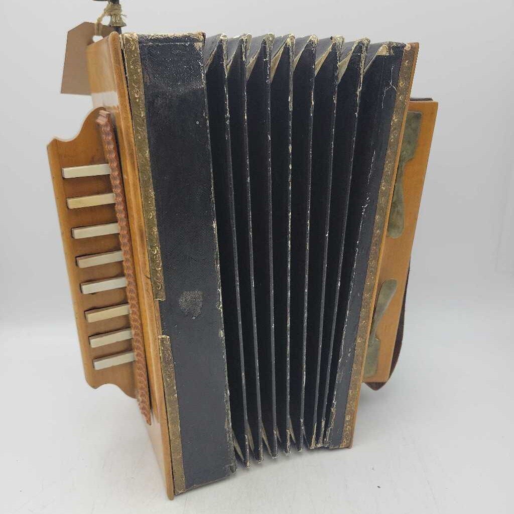 Early Accordion, Beautiful Wood & Details, Makes Some Noise when Pressed Handle with Care (TWS)