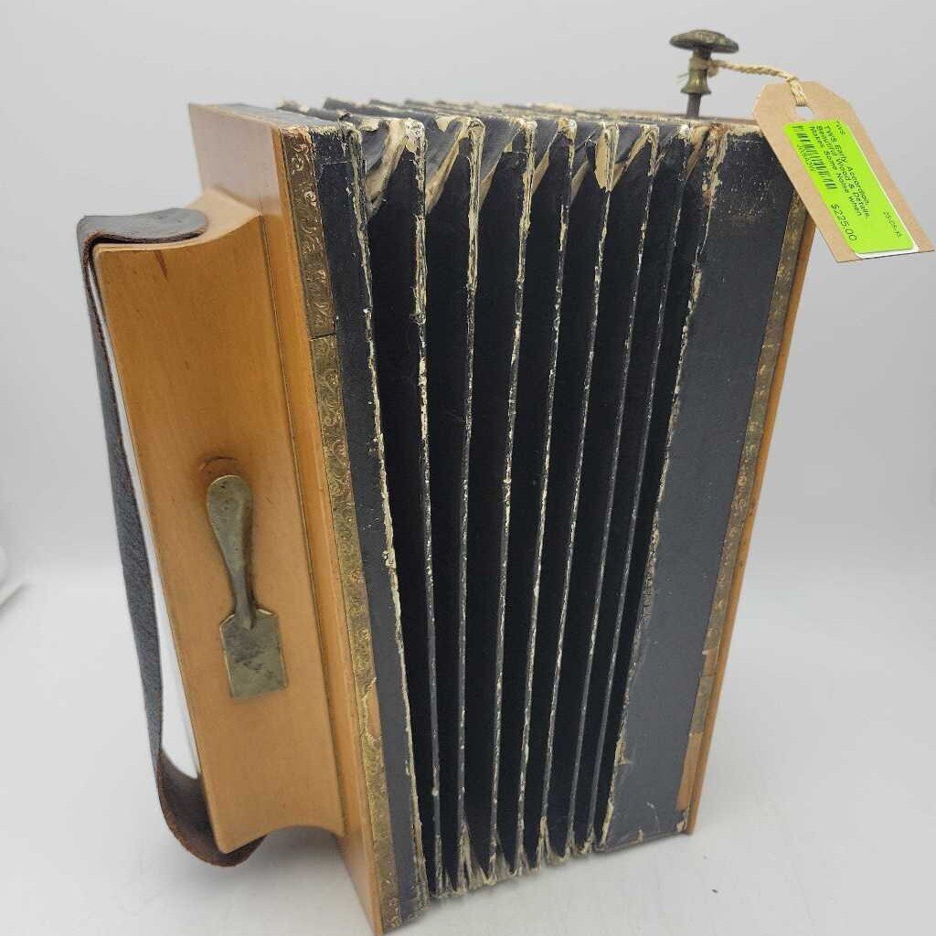 Early Accordion, Beautiful Wood & Details, Makes Some Noise when Pressed Handle with Care (TWS)