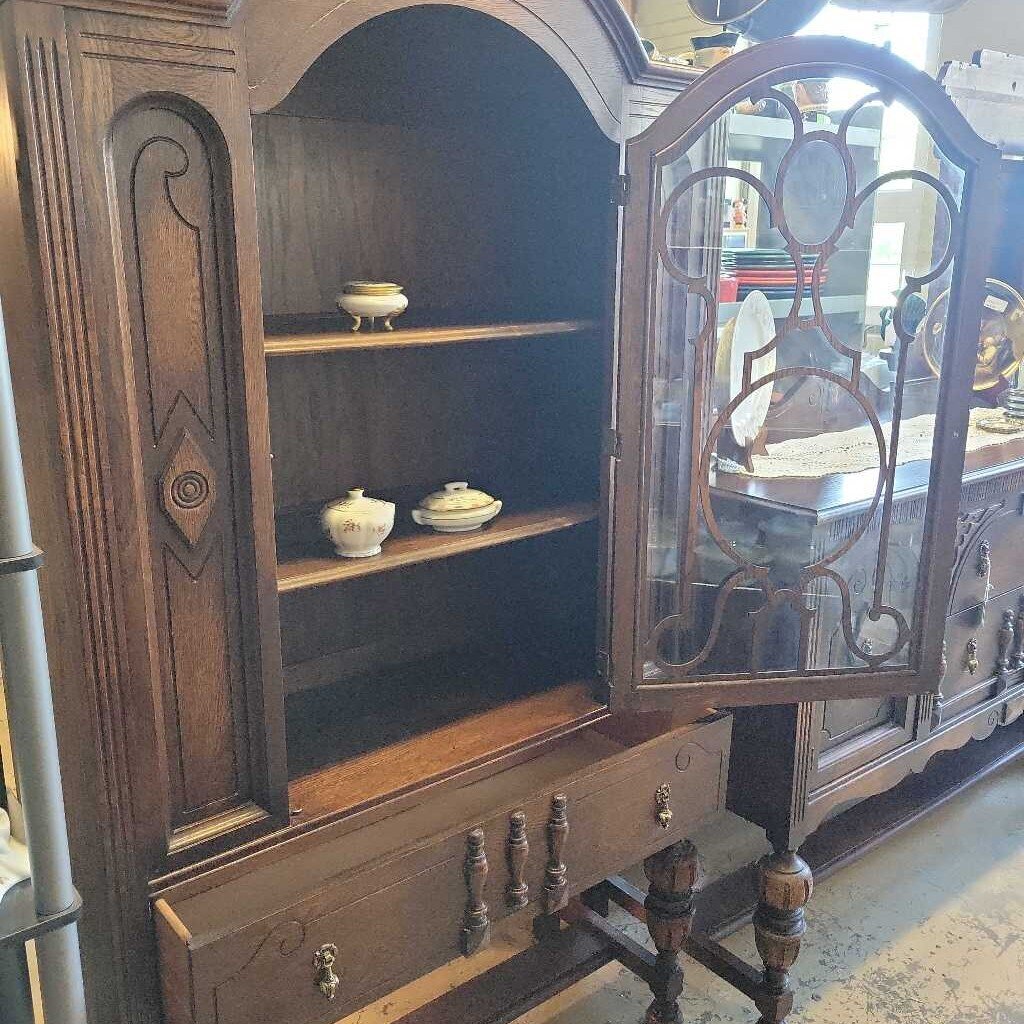 1920's Jacobean style Oak China Cabinet (NS) 548