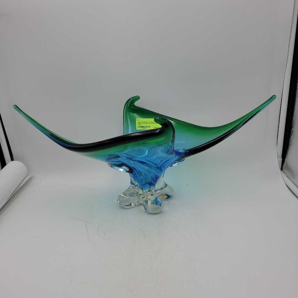 Art Glass- Green & Blur Wave Bowl