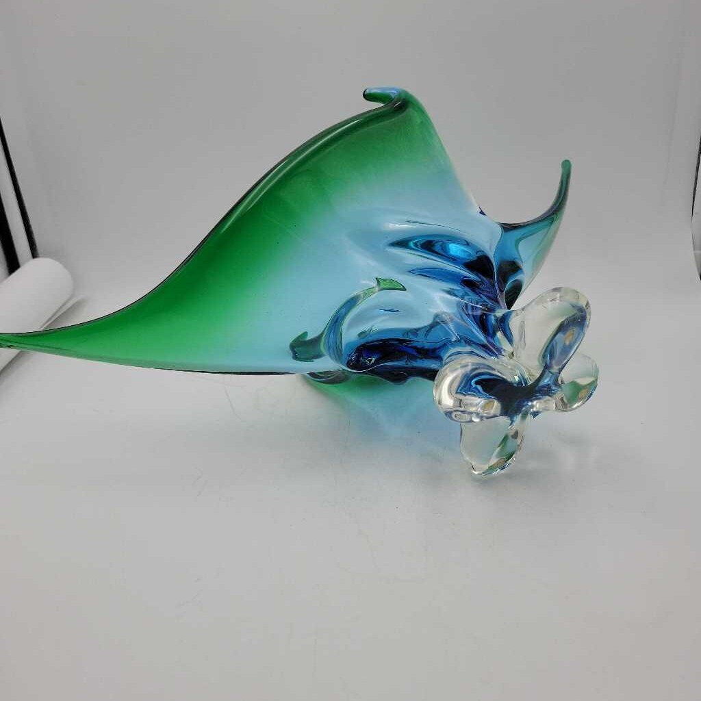 Art Glass- Green & Blur Wave Bowl