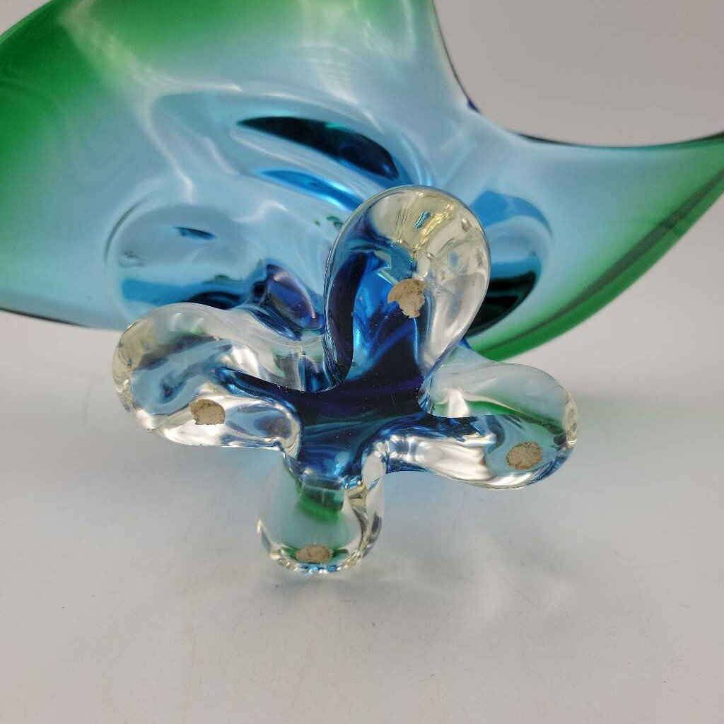 Art Glass- Green & Blur Wave Bowl