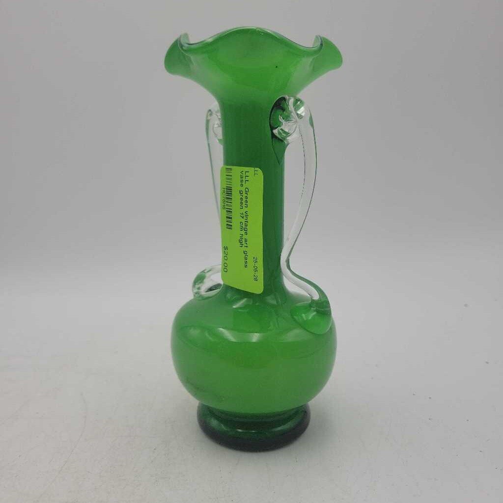 Green vintage art glass vase