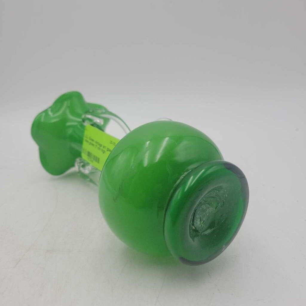 Green vintage art glass vase