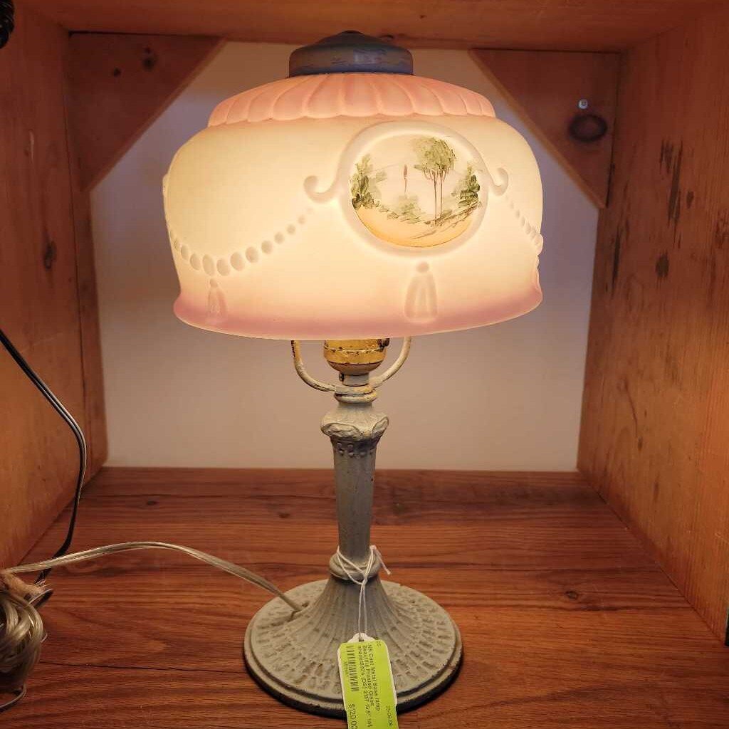 Cast Metal Base lamp Beautiful Frosted Glass shade1930's (DS) 2137