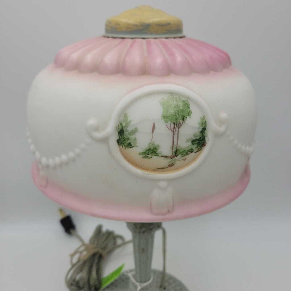 Cast Metal Base lamp Beautiful Frosted Glass shade1930's (DS) 2137