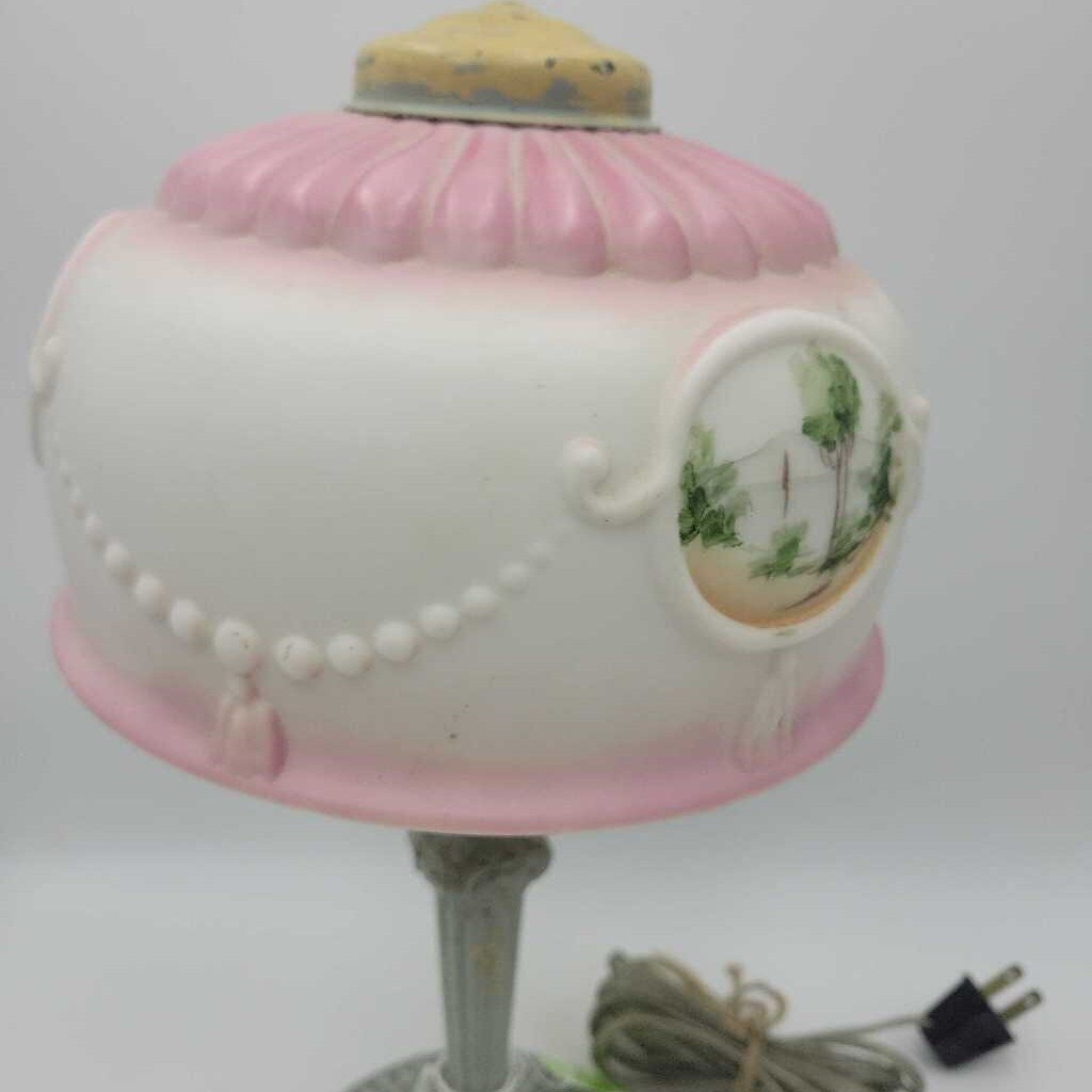 Cast Metal Base lamp Beautiful Frosted Glass shade1930's (DS) 2137
