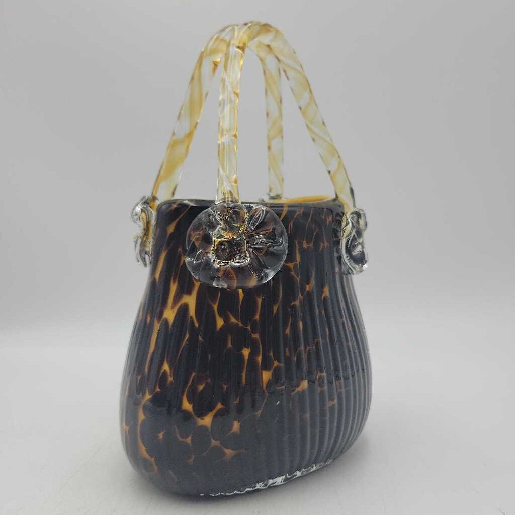 Glass hand blown cheetah print purse (BG)
