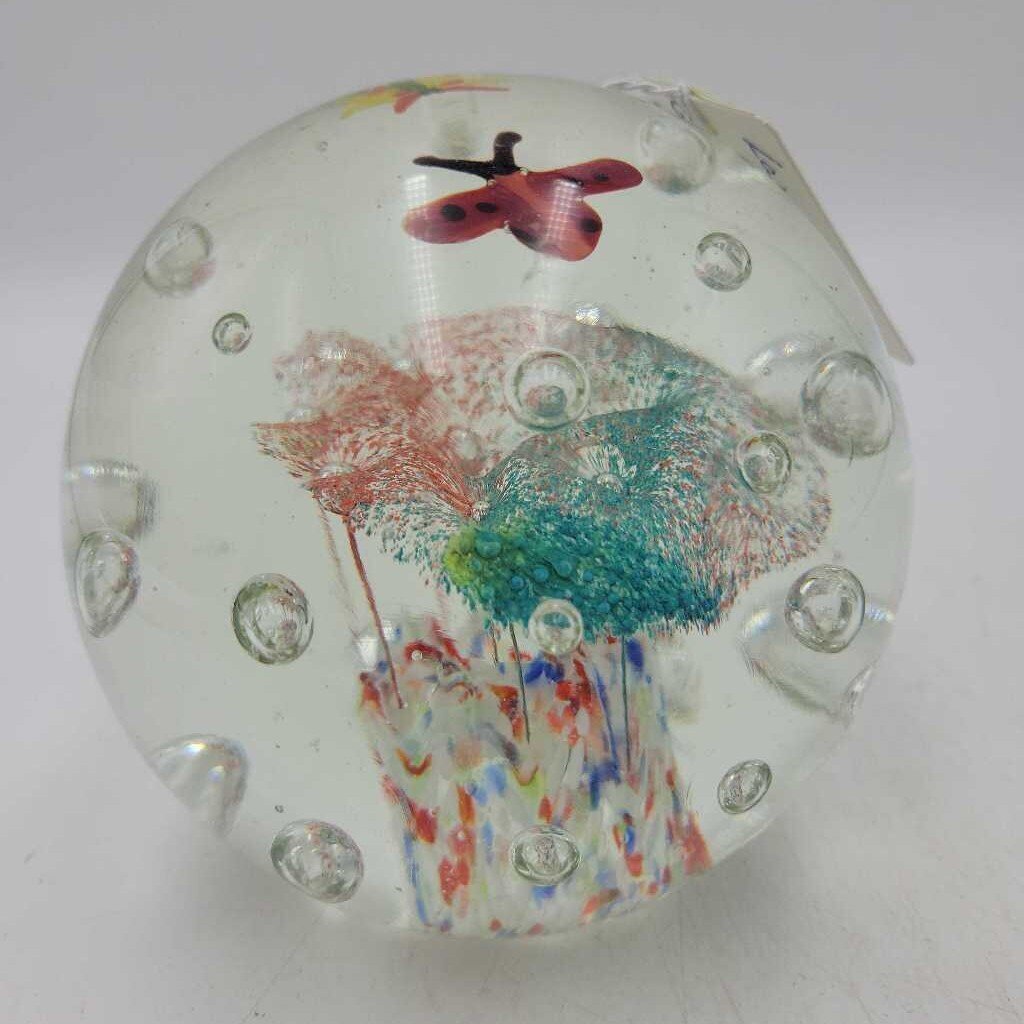 Large Double Flowered Glass Paperweight (JL)