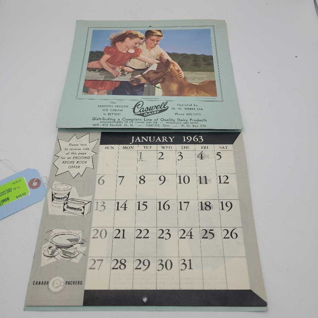 1963 Caswell Dairy Calendar Simcoe (DR)