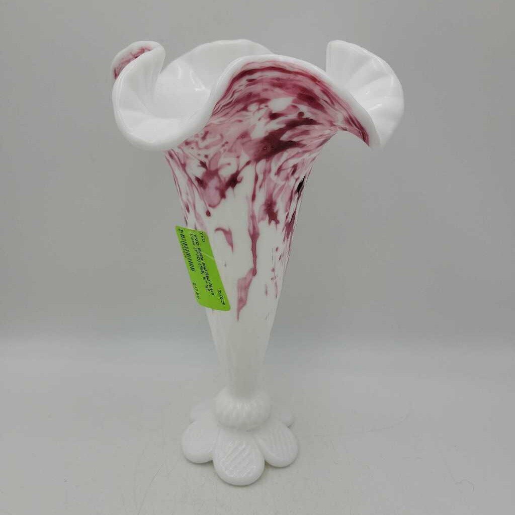 White and Red Fluted Vase (YVO) (506)