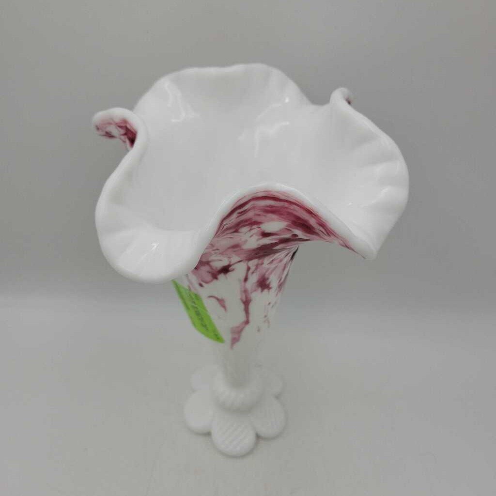 White and Red Fluted Vase (YVO) (506)