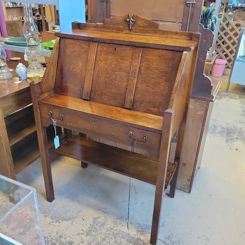 Art's and Craft's Antique Drop front desk with key (NS) 563