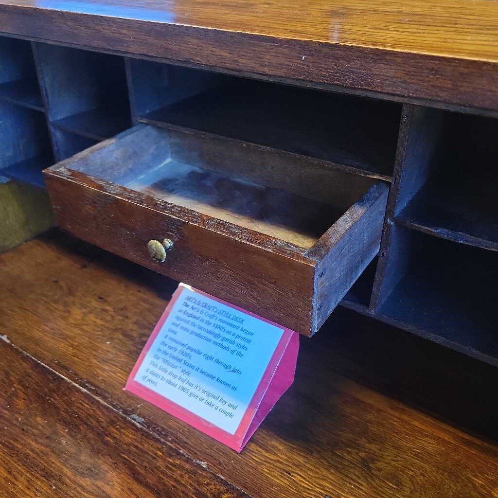 Art's and Craft's Antique Drop front desk with key (NS) 563