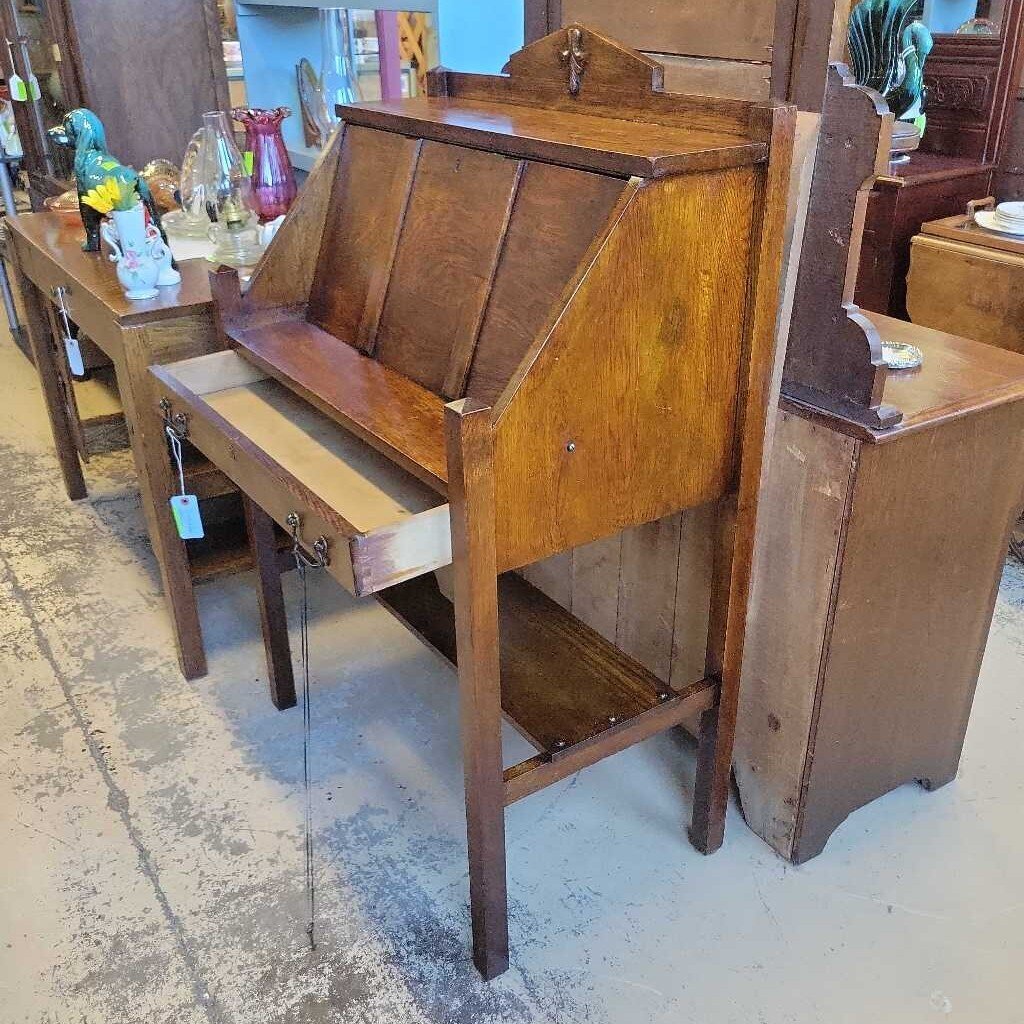 Art's and Craft's Antique Drop front desk with key (NS) 563