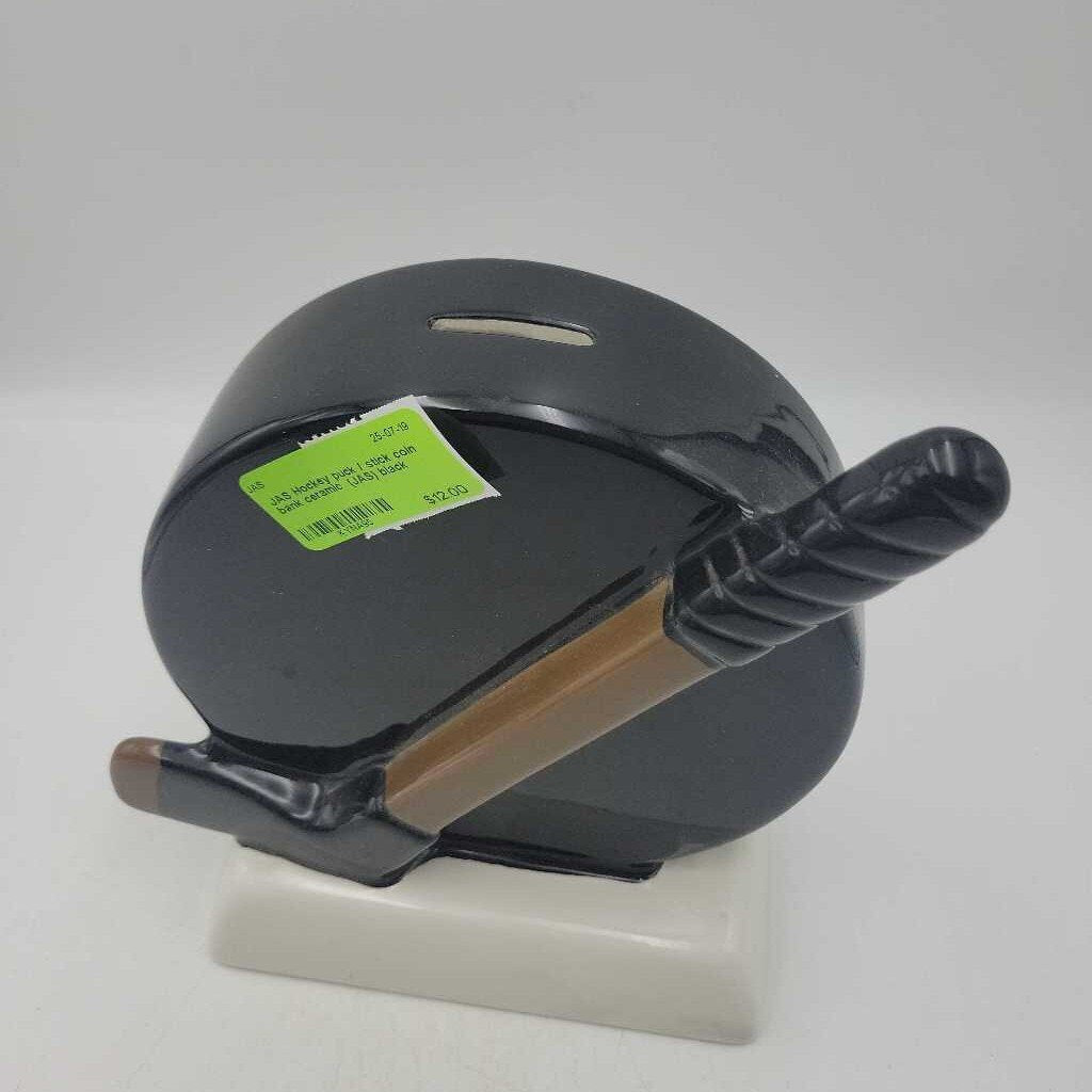 Hockey puck / stick coin bank ceramic (JAS)