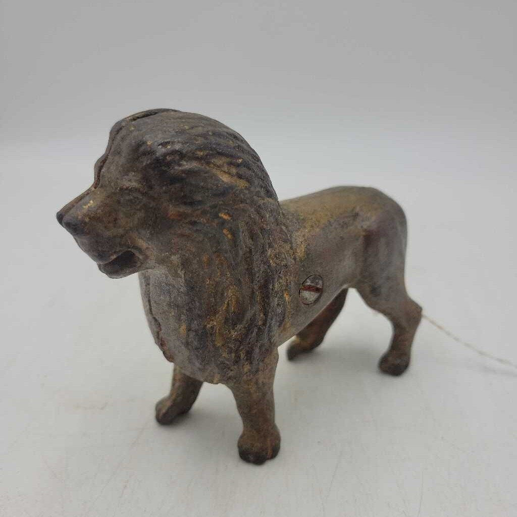 Antique Brass Lion Bank (COL #2073)