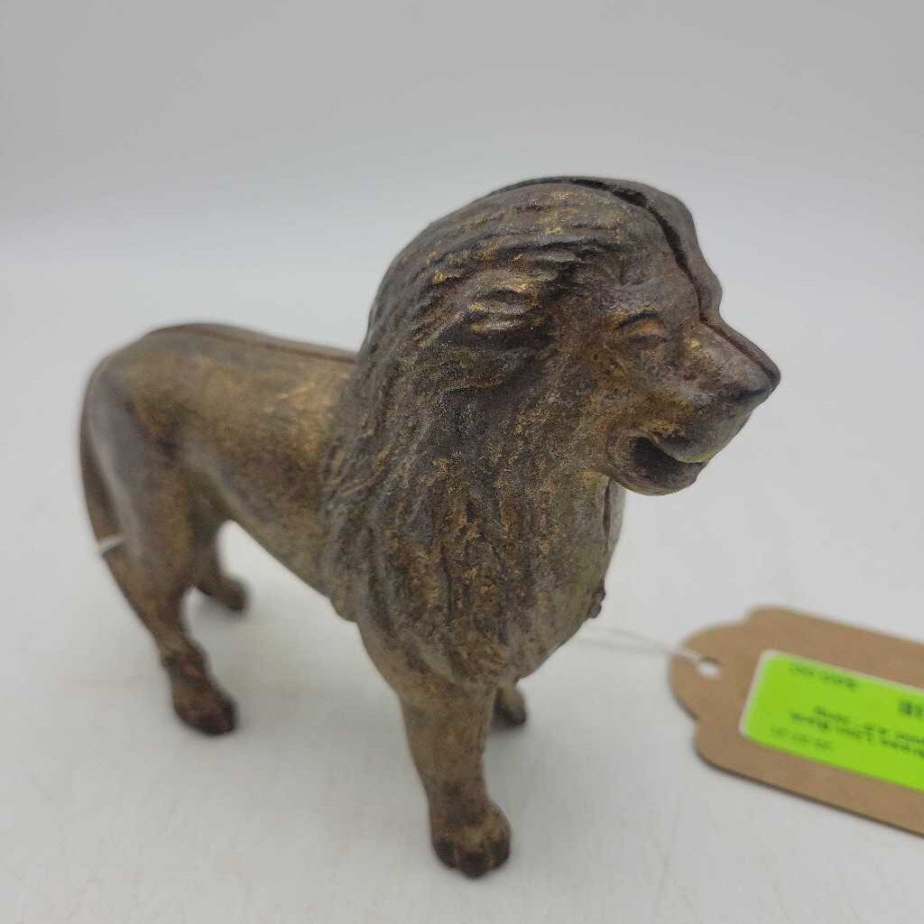Antique Brass Lion Bank (COL #2073)