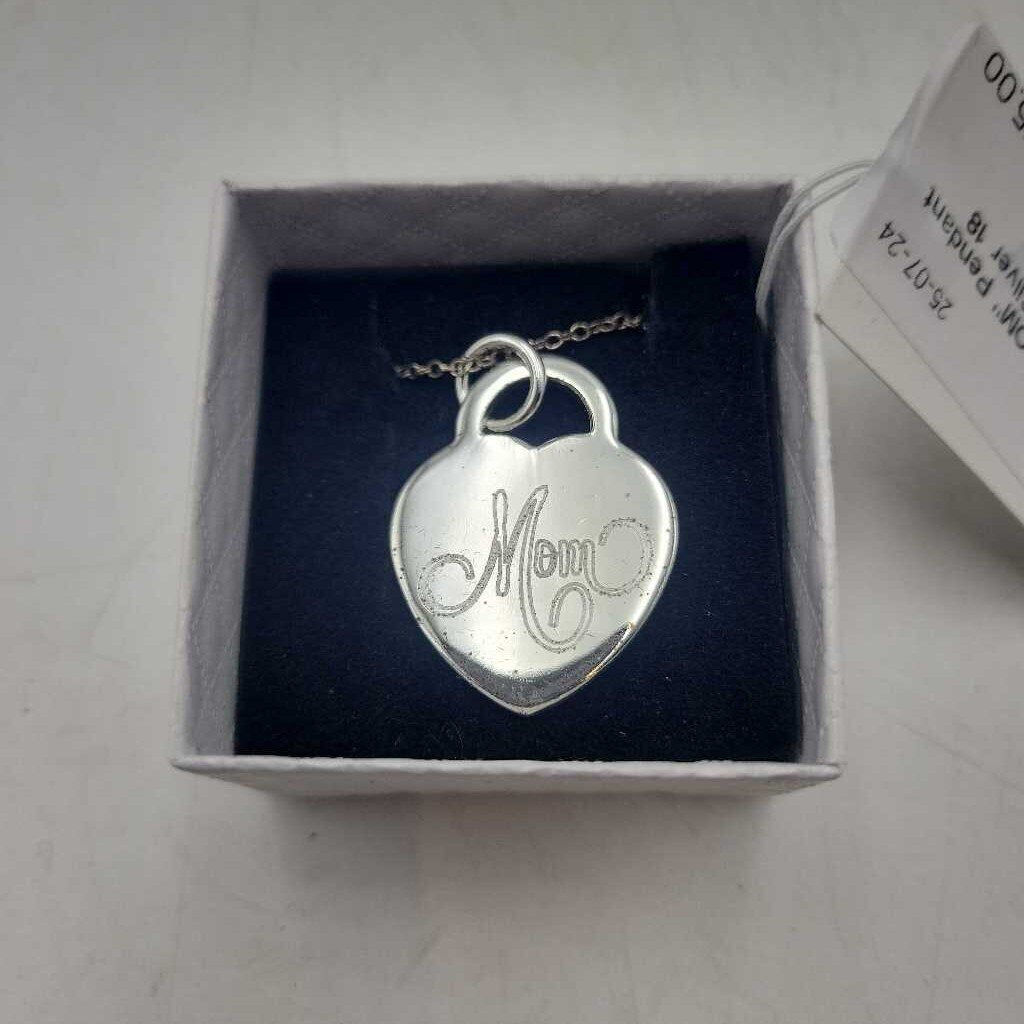 Sterling Heart "MOM" Pendant w/ 18" Chain (JL)