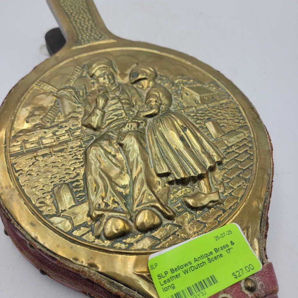 Bellows Antique Brass & Leather W/Dutch Scene