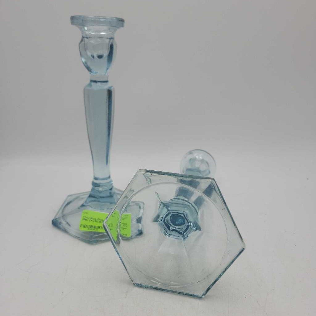 Blue Glass Candle Sticks (PR) (YVO) (507)